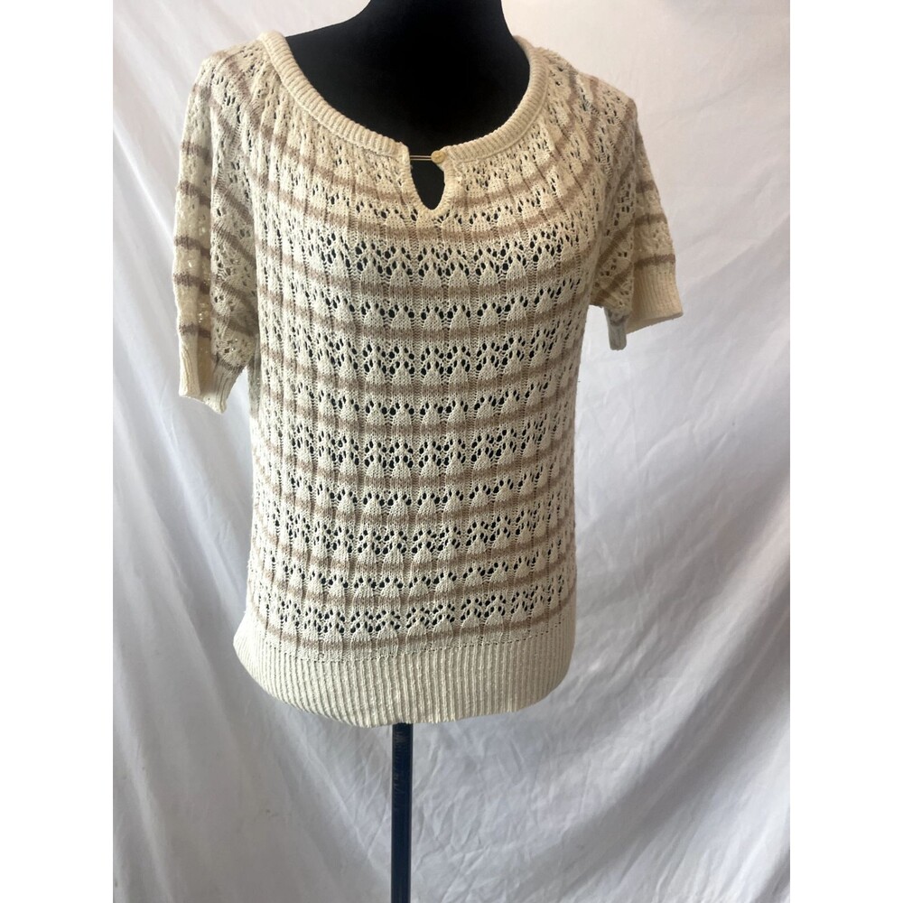 Vintage It's All Gould Knit crochet blouse cream tan see through 80s/90s